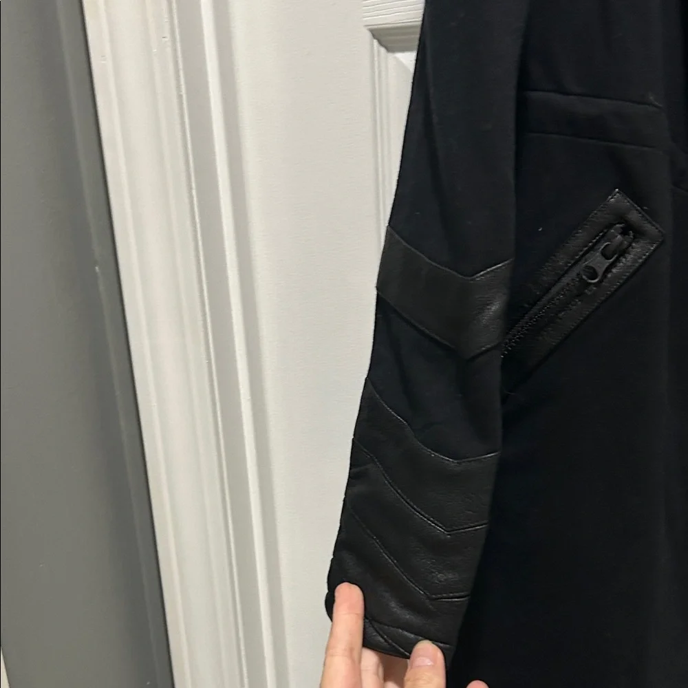 Black Hooded BLANC NOIR Jacket with Leather Accents & Hood **Brand New** - Picture 2 of 6